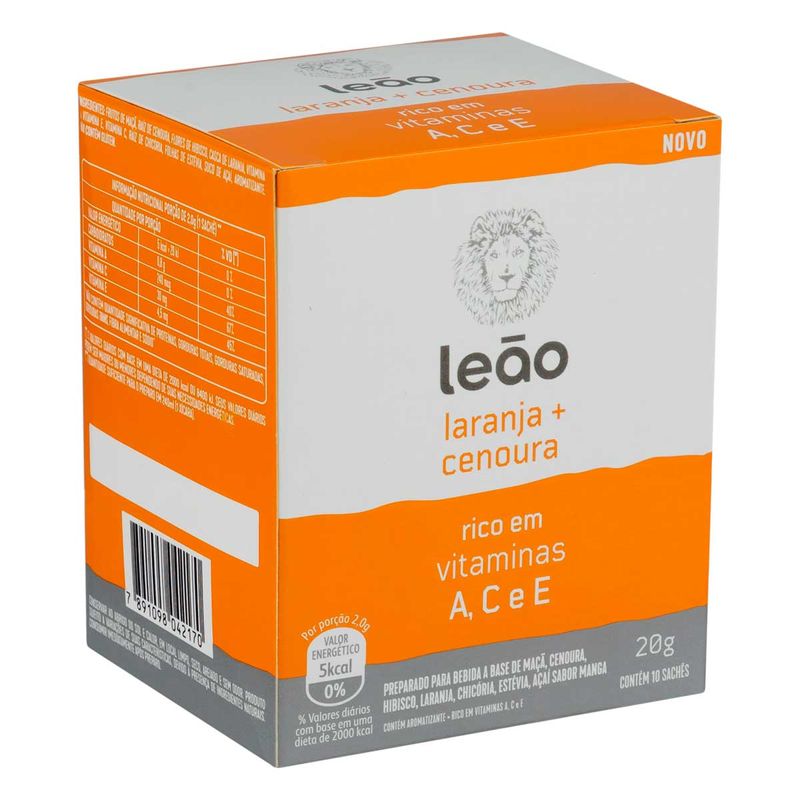 Preparado-para-Bebida-Cha-a-Base-de-Maca-Cenoura-Hibisco-Laranja-Chicoria-Estevia-Acai-e-Manga-Leao-Caixa-20g-10-Unidades