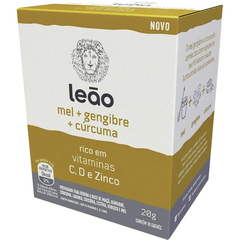 Preparado-para-Bebida-Cha-a-Base-de-Maca-Gengibre-Curcuma-Laranja-Chicoria-Estevia-Hibisco-e-Mel-Leao-Caixa-20g-10-Unidades