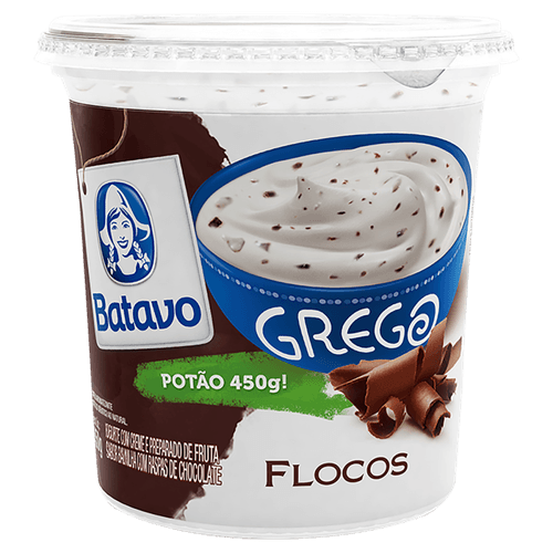 Iogurte Grego Flocos com Creme Preparado de Fruta Baunilha com Raspas de Chocolate Batavo Pote 450g