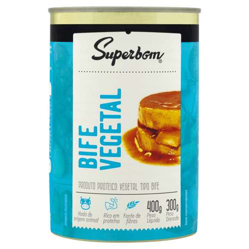 Bife Proteico Vegetal Superbom Lata Peso Líquido 400g Peso Drenado 300g