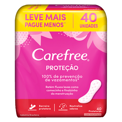 Protetor Diário sem Abas com Perfume Carefree Proteção Pacote 40 Unidades Leve Mais Pague Menos