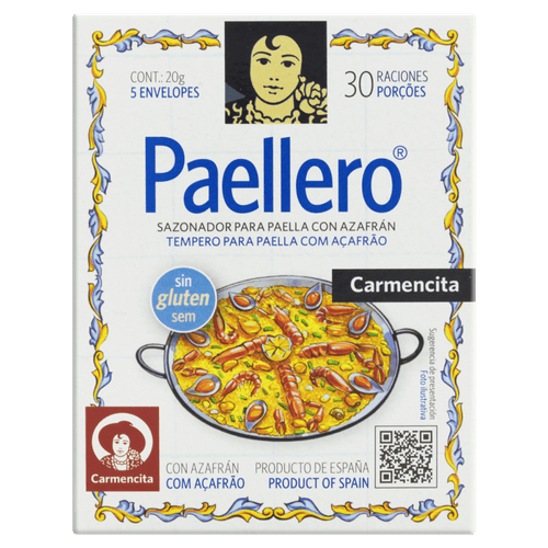 Tempero em Pó para Paella com Açafrão Carmencita Paellero Caixa 20g 5 Unidades de 4g Cada