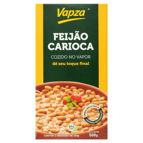 Feijão Carioca Cozido no Vapor Vapza Caixa 500g 2 Unidades de 250g Cada