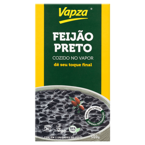 Feijão Preto Cozido no Vapor Vapza Caixa 500g 2 Unidades de 250g Cada