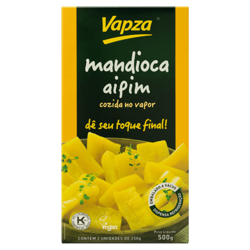 Mandioca Aipim Cozida no Vapor Vapza Caixa 500g 2 Unidades de 250g Cada