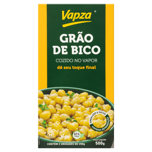 Grão-de-Bico Cozido no Vapor Vapza Caixa 500g 2 Unidades de 250g Cada