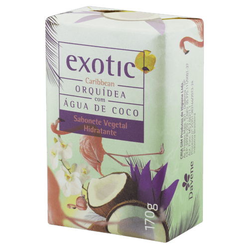 Sabonete em Barra Vegetal Hidratante Caribbean Orquídea com Água de Coco Davene Exotic Envoltório 170g