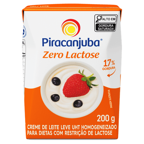 Creme de Leite UHT Leve Homogeneizado Zero Lactose para Dietas com Restrição de Lactose Piracanjuba Caixa 200g