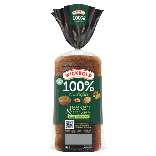 Pão 53,9% Integral com Freekeh & Nozes Wickbold 100% Nutrição Pacote 350g