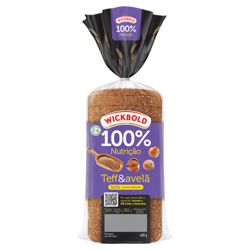 Pão 52,5% Integral Teff & Avelã Wickbold 100% Nutrição Pacote 350g