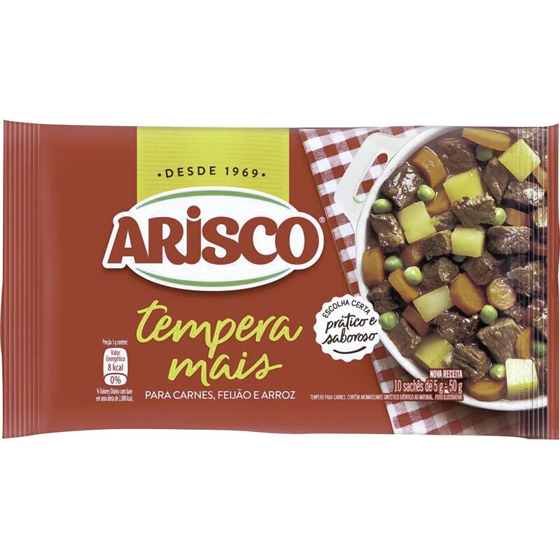 Tempero-em-Po-para-Carnes-Feijao-e-Arroz-Arisco-Tempera-Mais-Pacote-50g-10-Unidades-de-5g-Cada