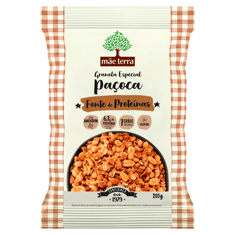 Mistura-de-Flocos-de-Cereais-Integrais-Granola-Especial-67g-de-Proteina-Pacoca-Mae-Terra-Pacote-200g