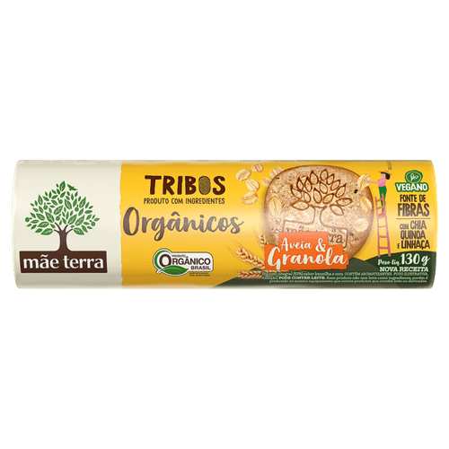 Biscoito Vegano 61% Integral Orgânico Baunilha, Coco, Aveia & Granola Mãe Terra Tribos Pacote 130g