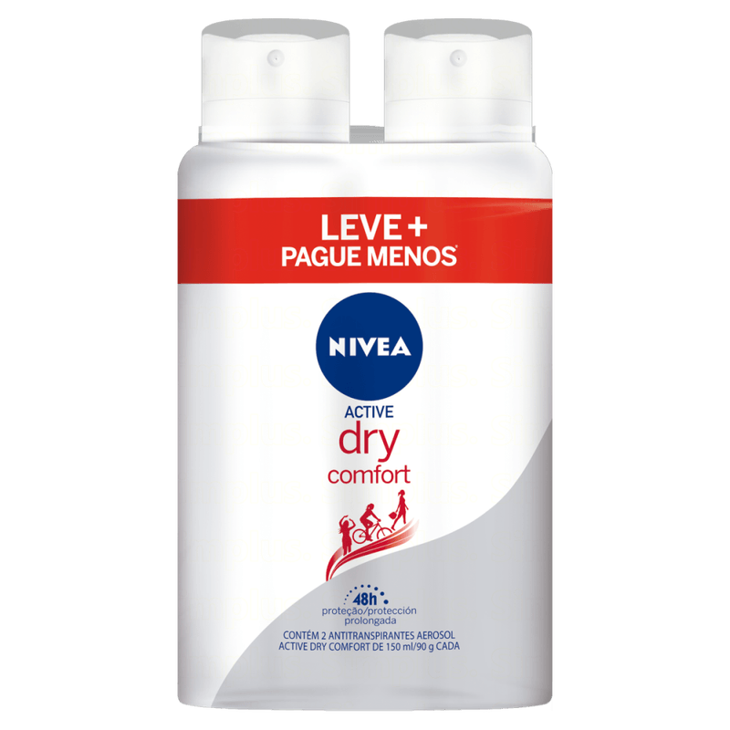 Pack-Antitranspirante-Aerossol-48h-Nivea-Dry-Comfort-Active-Spray-2-Unidades-150ml-Cada-Leve-Mais-Pague-Menos