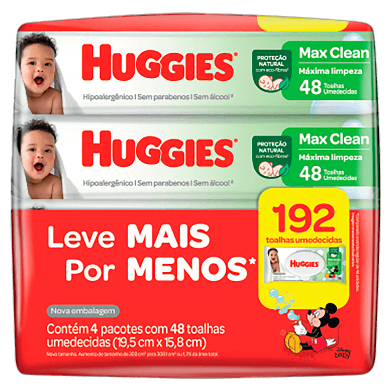 Pack-Toalha-Umedecida-Infantil-Disney-Baby-Huggies-Max-Clean-Pacote-4-Unidades-com-48-Toalhas-Cada-Leve-Mais-Pague-Menos