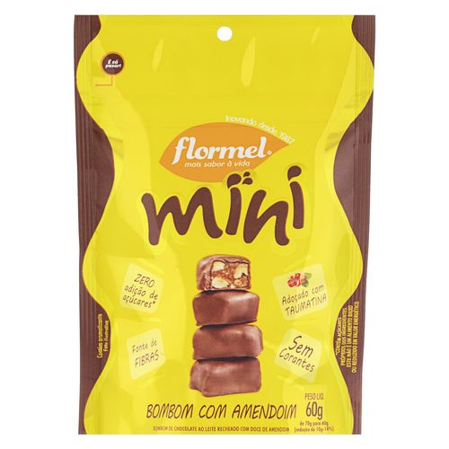 Mini Bombom de Chocolate ao Leite com Recheio de Doce de Amendoim sem Adição de Açúcar Flormel Mini Pouch 60g