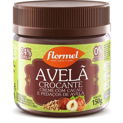 Creme de Avelã com Cacau e Pedaços Crocantes de Avelã sem Adição de Açúcar Flormel Pote 150g