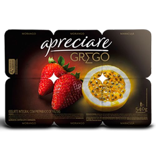 Iogurte Grego Apreciare Morango e Maracujá Bandeja 540g