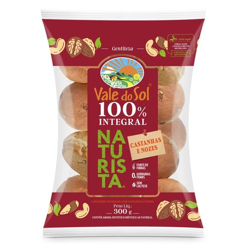 Pãezinhos Integral 65,8% com Castanhas e Nozes Zero Lactose Vale do Sol Naturista Pacote 250g