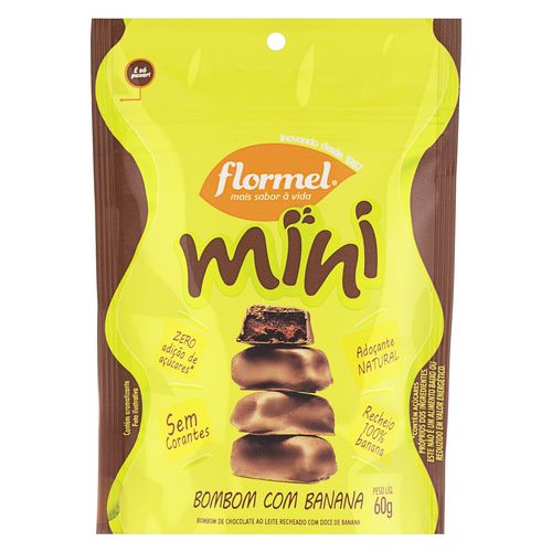 Mini Bombom de Chocolate ao Leite com Recheio de Doce de Banana sem Adição de Açúcar Flormel Pouch 60g