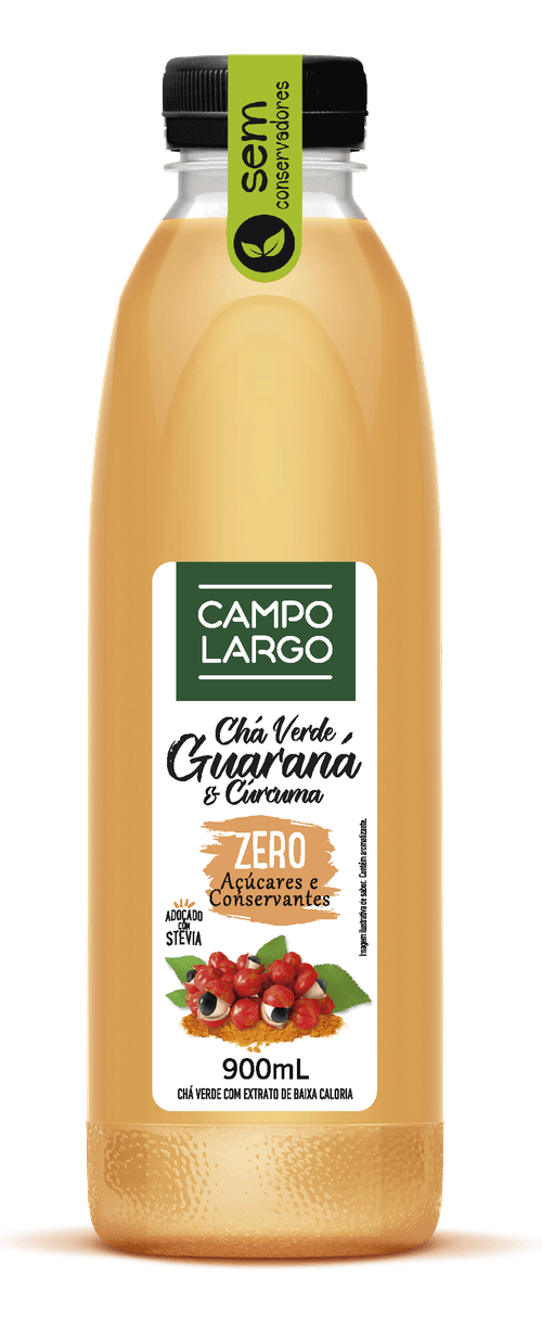 Chá Verde com Extrato Guaraná e Cúrcuma Zero Açúcar Campo Largo Garrafa 900ml