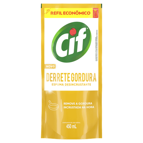 Limpador de Uso Geral Desengordurante Espuma Desincrustante Cif Sachê 450ml Refil Econômico