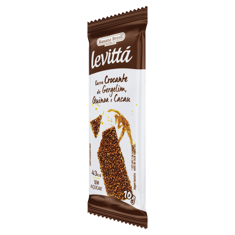 Barra-Crocante-Gergelim-Quinoa-e-Cacau-Zero-Acucar-Levitta-Pacote-10g