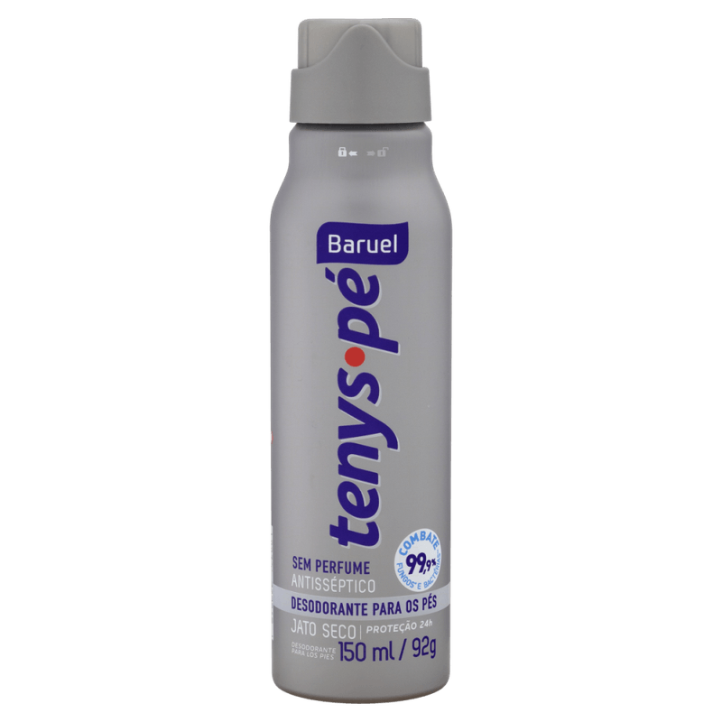 Desodorante-Jato-Seco-para-os-Pes-Antisseptico-sem-Perfume-Baruel-Tenys-Pe-Frasco-150ml-Spray