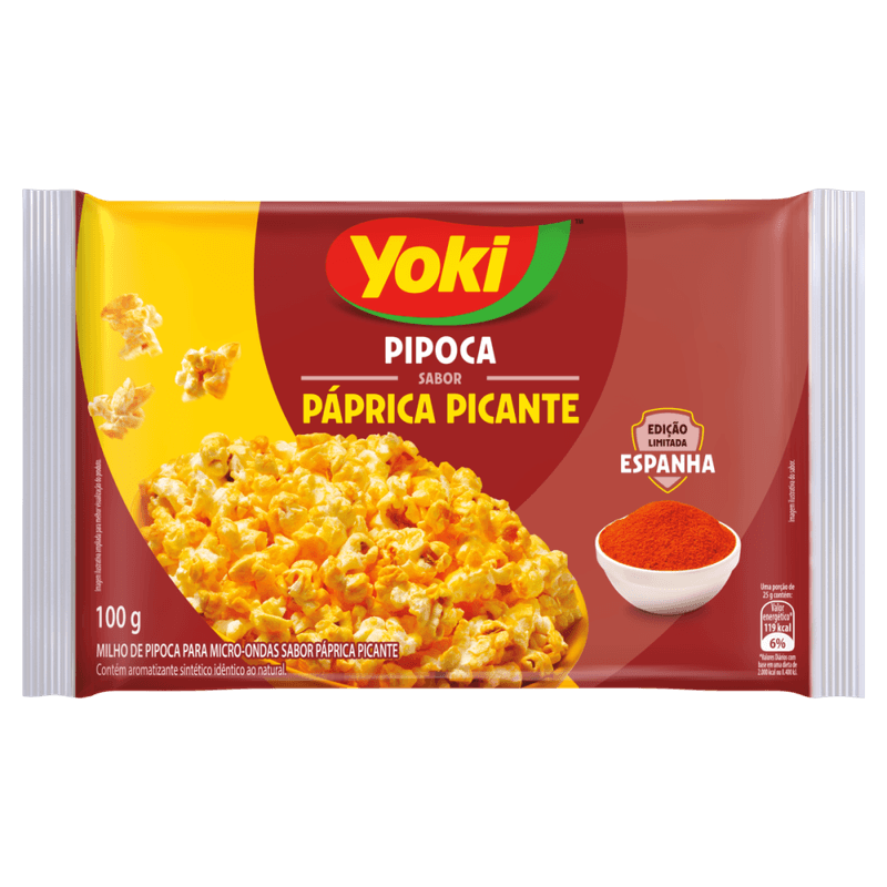 Milho-de-Pipoca-para-Micro-Ondas-Paprica-Picante-Yoki-Pacote-100g-Edicao-Limitada-Espanha