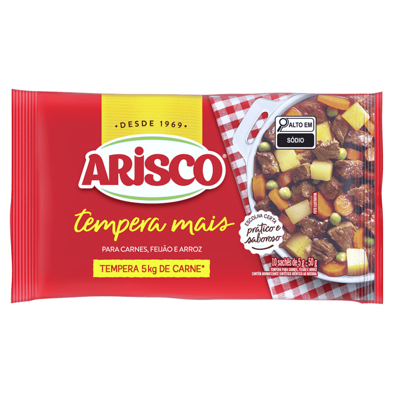 Tempero-em-Po-para-Carnes-Feijao-e-Arroz-Arisco-Tempera-Mais-Pacote-50g-10-Unidades-de-5g-Cada