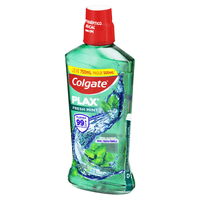 Enxaguante-Bucal-Antisseptico-Zero-Alcool-Fresh-Mint-Colgate-Plax-Frasco-Leve-750ml-Pague-500ml