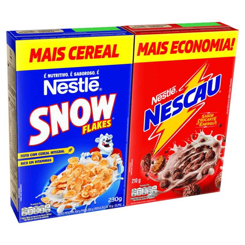 Kit-Cereal-Matinal-Chocolate-Nescau-210g---Snow-Flakes-de-Milho-com-Acucar-230g-Mais-Cereal-Mais-Economia