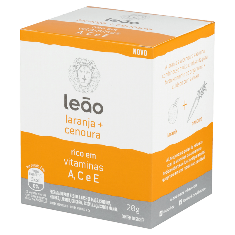 Preparado-para-Bebida-Cha-a-Base-de-Maca-Cenoura-Hibisco-Laranja-Chicoria-Estevia-Acai-e-Manga-Leao-Caixa-20g-10-Unidades