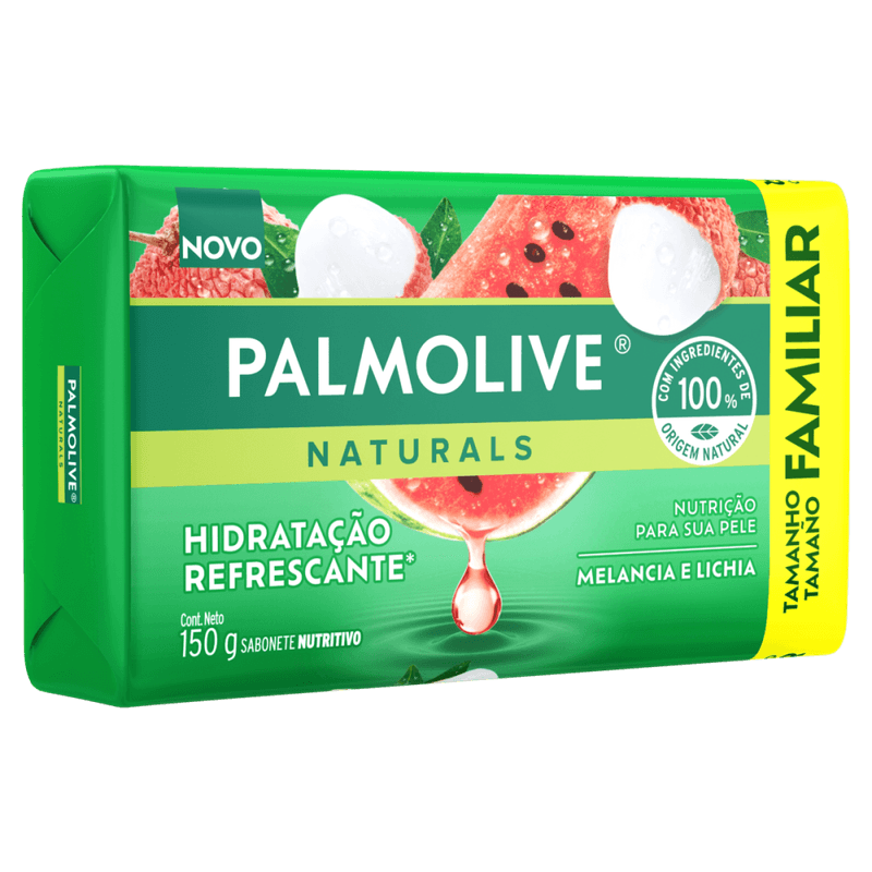 Sabonete-Nutritivo-em-Barra-Hidratacao-Refrescante-Melancia-e-Lichia-Palmolive-Naturals-Envoltorio-150g-Tamanho-Familiar