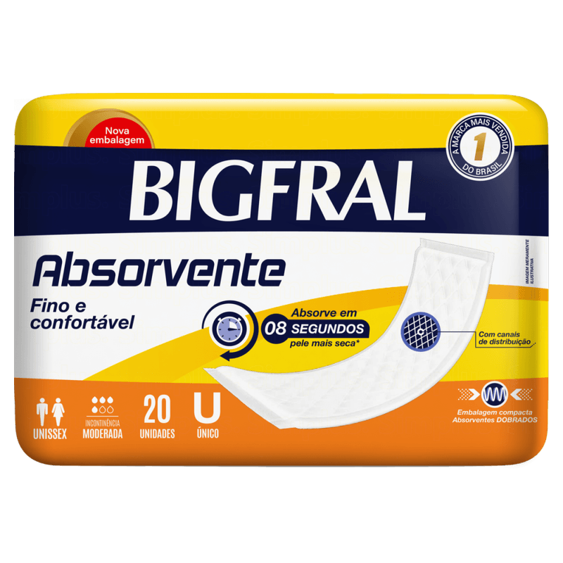 Absorvente-sem-Abas-para-Incontinencia-Urinaria-Bigfral-Tamanho-Unico-Pacote-20-Unidades