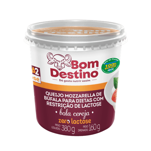 Queijo Mussarela de Búfala Bola Cereja Zero Lactose para Dietas com Restrição de Lactose Bom Destino Peso Líquido 380g Peso Drenado 160g