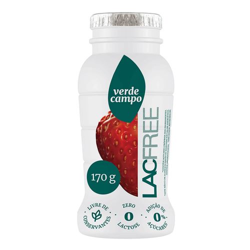 Iogurte Desnatado com Preparado de Morango Zero Lactose para Dietas com Restrição de Lactose sem Adição de Açúcar Verde Campo Lacfree Frasco 170g