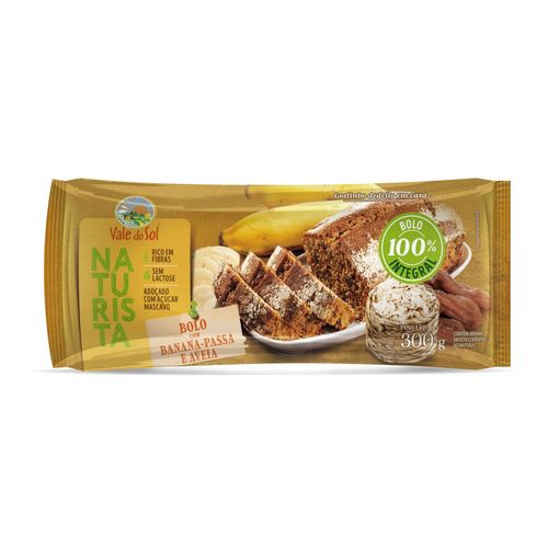 Bolo com Banana-Passa e Aveia Integral Zero Lactose Vale do Sol Naturista Pacote 250g