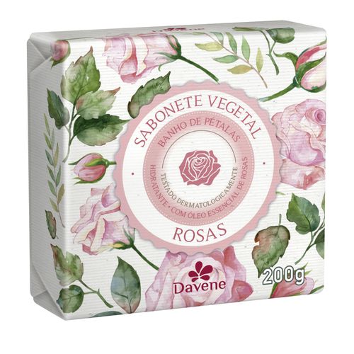 Sabonete em Barra Vegetal Rosas Banho de Pétalas Hidratante com Óleo Essencial de Rosas Davene Envoltório 200g