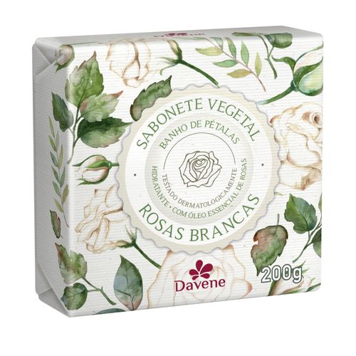 Sabonete em Barra Vegetal Rosas Brancas Banho de Pétalas Hidratante com Óleo Essencial de Rosas Davene Envoltório 200g