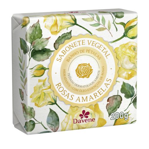 Sabonete em Barra Vegetal Rosas Amarelas Banho de Pétalas Hidratante com Óleo Essencial de Rosas Davene Envoltório 200g