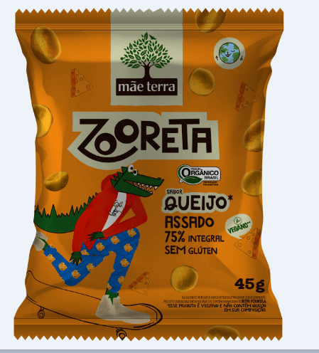 Salgadinho de Milho e Arroz 76% Integral Orgânico Queijo Parmesão Mãe Terra Zooreta Pacote 45g