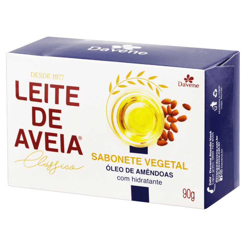 Sabonete-Barra-Vegetal-Oleo-de-Amendoas-Davene-Leite-de-Aveia-Classico-Caixa-90g