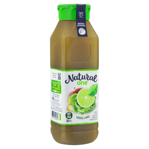 Suco Misto Veggie Limão, Maçã, Hortelã, Couve, Espinafre, Gengibre e Capim-Santo sem Adição de Açúcar Natural One Refrigerado Garrafa 900ml