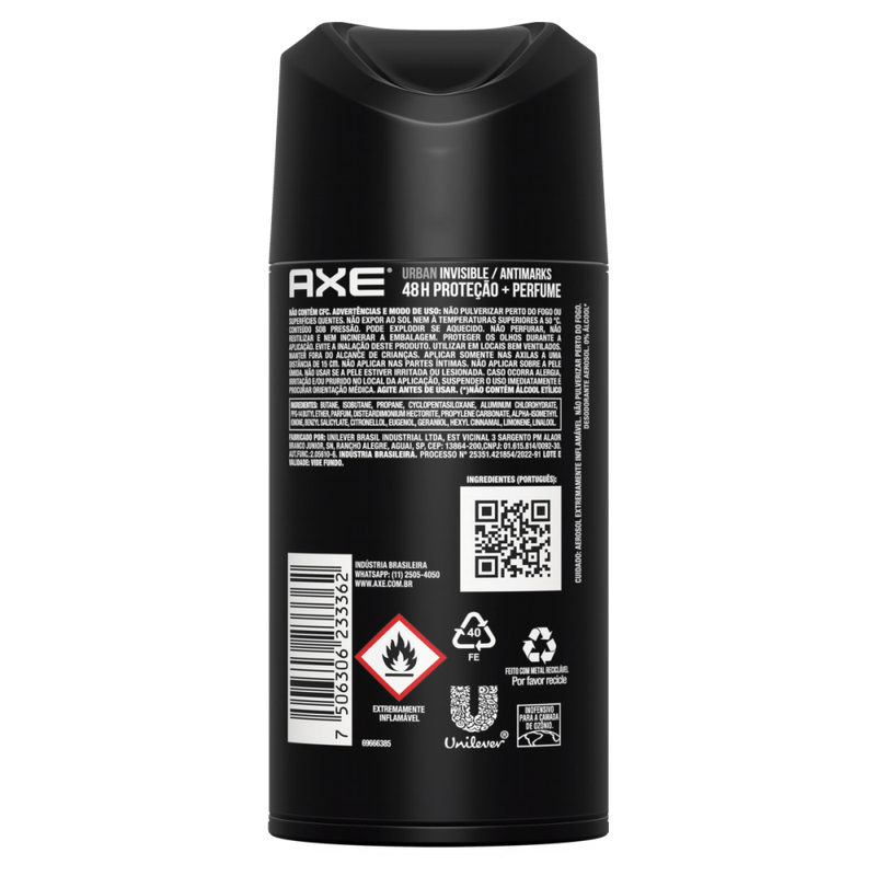 Antitranspirante-Aerossol-Invisible-Antimarks-Urban-48h-de-Protecao-Axe-152ml-Spray