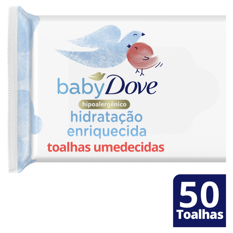 Toalha-Umedecida-Bebe-Hidratacao-Enriquecida-Suave-Dove-Baby-Pacote-50-Unidades