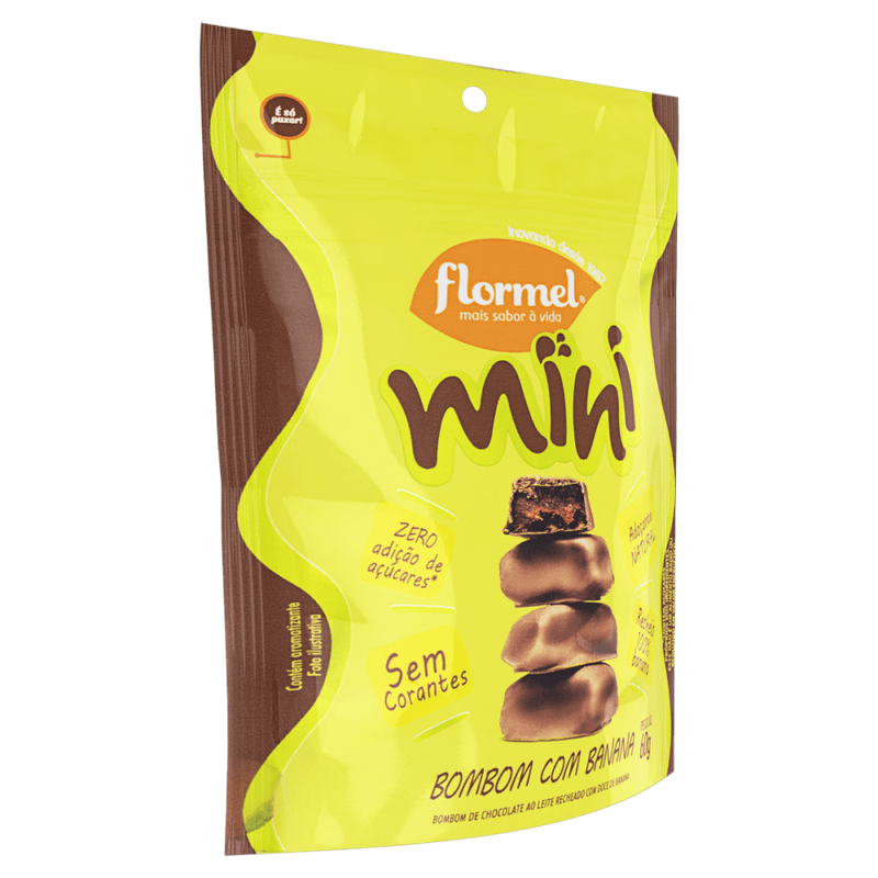 Mini-Bombom-de-Chocolate-ao-Leite-com-Recheio-de-Doce-de-Banana-sem-Adicao-de-Acucar-Flormel-Pouch-60g