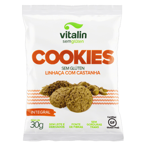 Cookie Integral Vitalin sem Glúten Linhaça Dourada com Castanhas 30 g