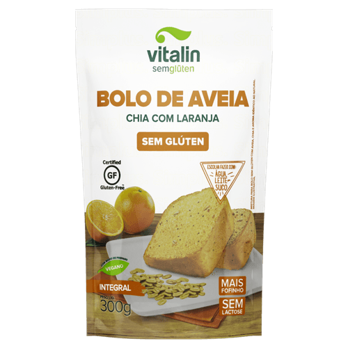 Mistura para Bolo Integral Aveia e Chia com Laranja sem Glúten Zero Lactose Vitalin Sachê 300g