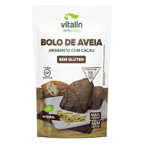 Mistura para Bolo Integral Aveia e Amaranto com Cacau sem Glúten Zero Lactose Vitalin Sachê 300g